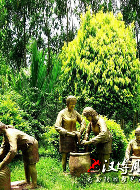 传统民俗文化雕塑玻璃纤维织布流程布匹雕塑铸铜人物雕塑街头景观