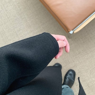 阿茶与阿古黑色单排扣大衣男款冬季新品休闲宽松中长款毛呢外套