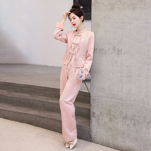 新中式时尚套装女春装2025新款超火国风女装开春穿搭阔腿裤两件套