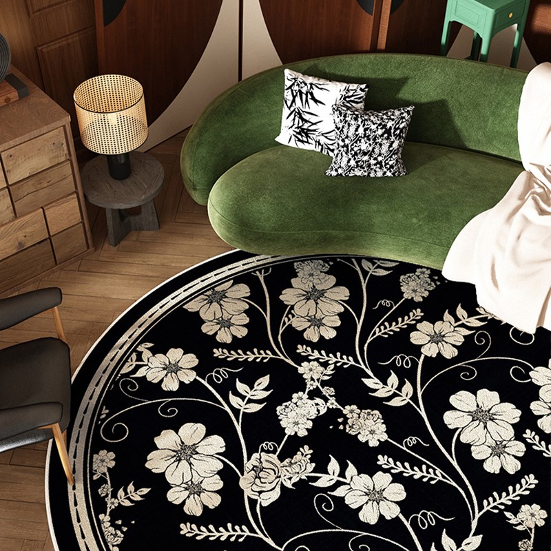 黑色圆形地垫客厅免洗可擦主卧床下地毯家用高级感沙发茶几脚垫