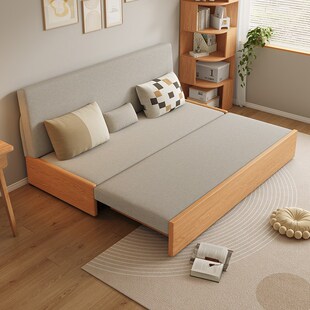 慕宁安实木沙发床折叠两用简约坐卧伸缩床小户型客厅储物沙发新款