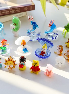 创意迷你玻璃摆件桌面摆饰客厅卡通可爱海洋动植物鱼缸水母小摆件