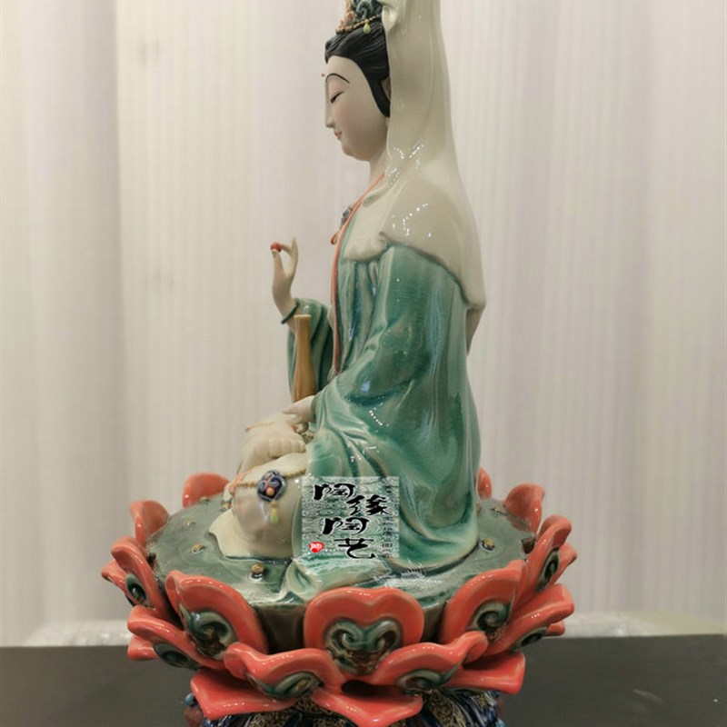 陶瓷工艺品 石湾公仔 坐莲观音