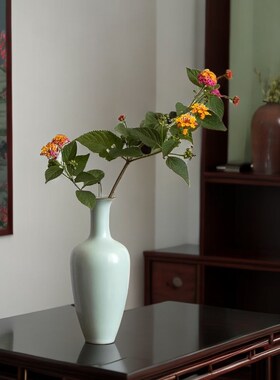 汝窑新中式简约瓷器花瓶陶瓷花器仿古插花瓶子家居装饰品客厅摆件