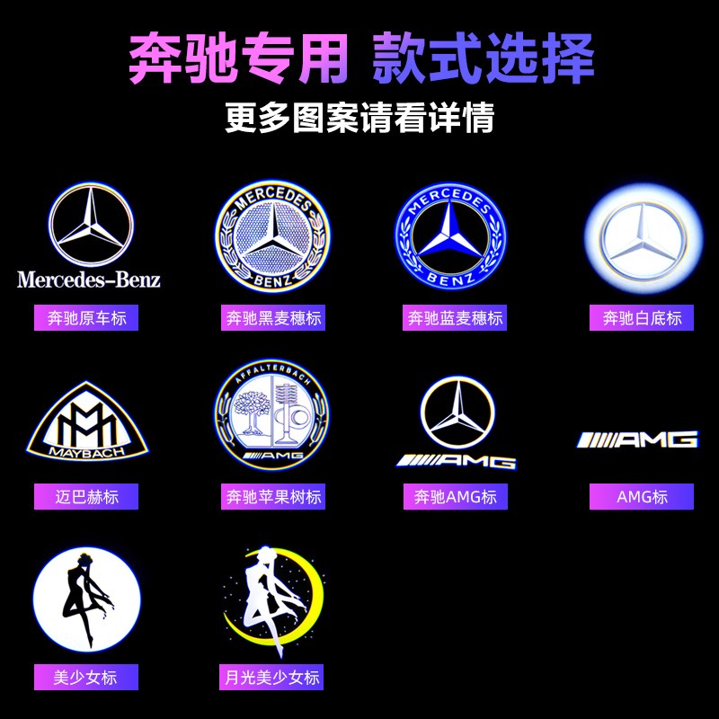 适用奔驰C级迎宾灯W206W205车门投影灯C260L C200L改装饰灯镭射灯