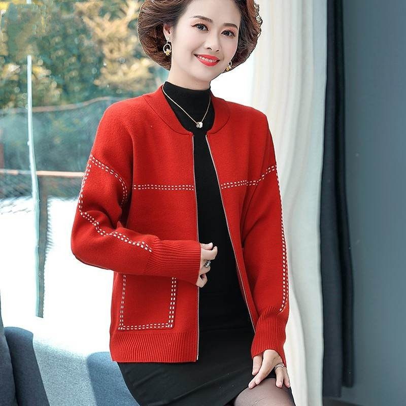 妈妈春装短款外套女中年人小个子休闲夹克中老年针织开衫洋气上衣