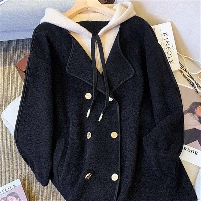 2024年新款两件连帽毛呢外套大码秋冬气质显瘦开衫呢子大衣女,女装/女士精品,毛呢外套,淘宝优惠券,粉丝福利购,淘宝优惠卷