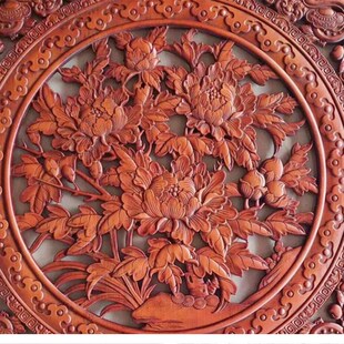 东阳木雕挂件香樟木中式装饰实木雕刻工艺品壁挂正方形花窗福字鱼