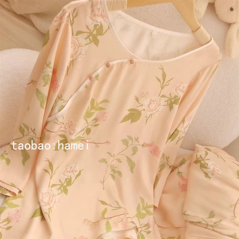 【花落袖染香】高品新款古风唯美贡缎套头睡衣套装家居服春夏款女