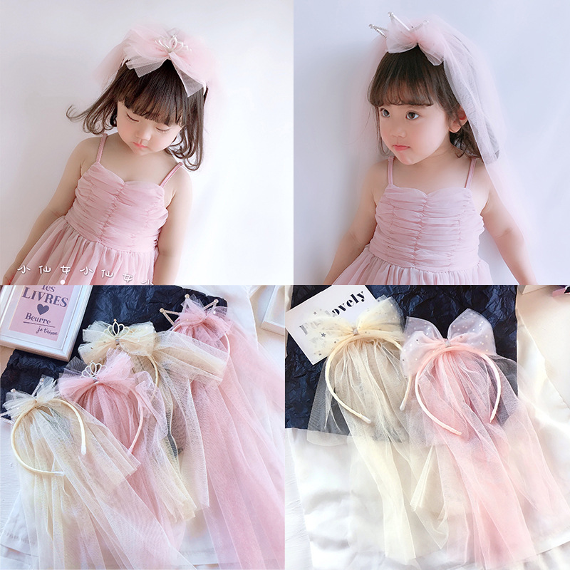 百搭蝴蝶结网纱亲子款皇冠发箍头纱发饰头饰女节日仙女花童