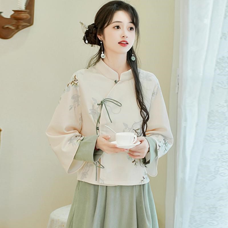 秋冬季新中式禅意茶服民国风改良旗袍两件套采耳师工作服汉服上衣