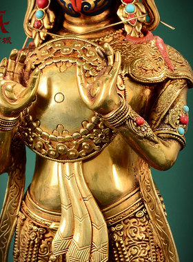 精工铜《扎基拉姆》全鎏金雕花宝石镶嵌女财神室内家用铜像摆件