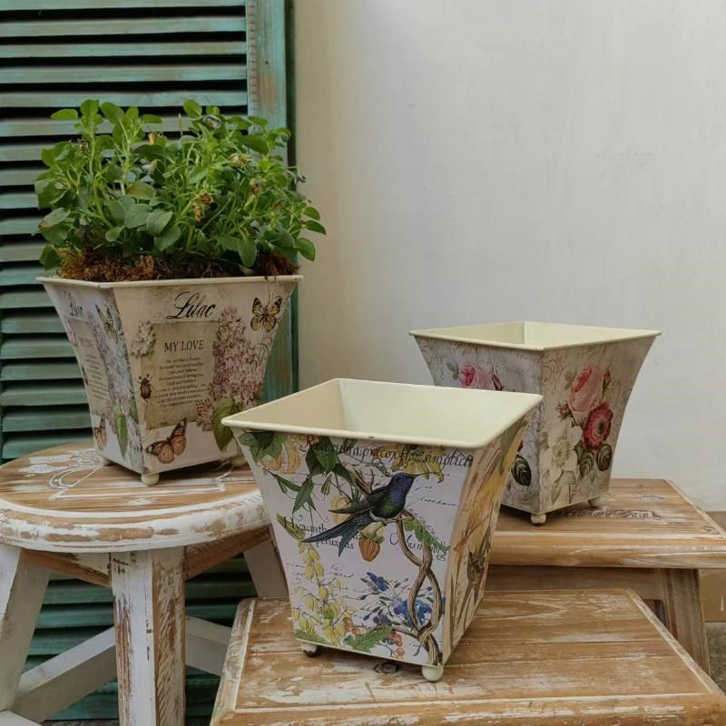 法式复古铁艺贴纸多肉绣球花彩色花桶花器家居装饰桌面摆设花盆,家居饰品,花盆,淘宝优惠券,粉丝福利购,淘宝优惠卷