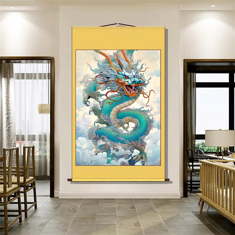 青龙献瑞画像祥龙云海挂画供奉装饰画玄关书房背景墙装裱卷轴挂轴图片