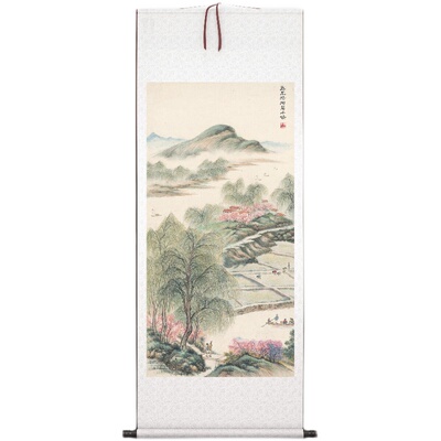 傅抱石《春风杨柳万千条》客厅书房茶室装饰画山水挂画玄关高清