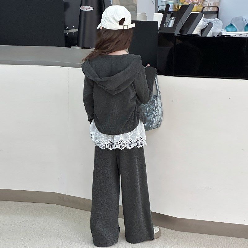 女童套装春秋季2025新款中大童连帽开衫外套蕾丝拼接阔腿裤两件套,童装/婴儿装/亲子装,套装,淘宝优惠券,粉丝福利购,淘宝优惠卷