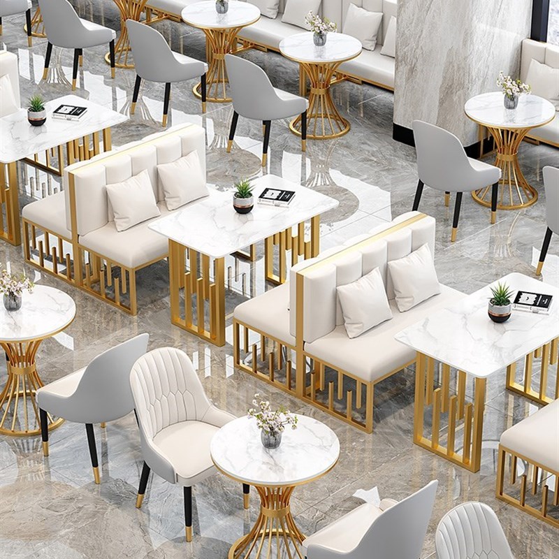 岩板轻奢洽谈桌椅组合餐饮家具酒店大堂售楼处西餐咖啡厅卡座