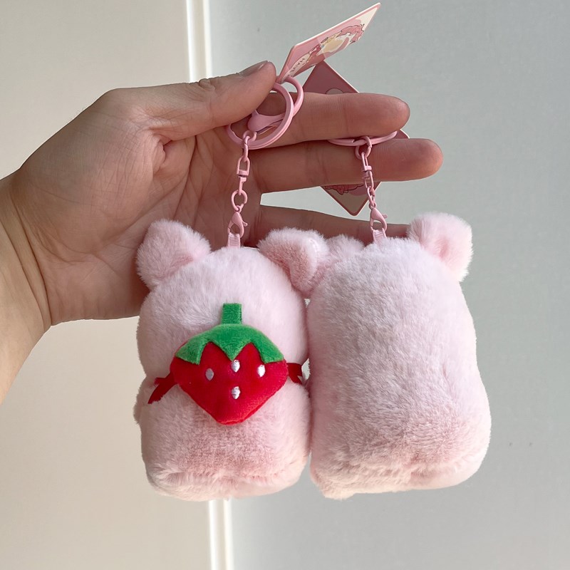 可爱粉色煎蛋小猪毛绒钥匙扣情侣包包挂件女生公仔玩偶书包挂饰品图片