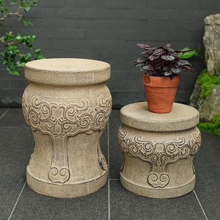 户外盆景架摆件仿古中式圆石墩子底座花园庭院高档花架人造石墩