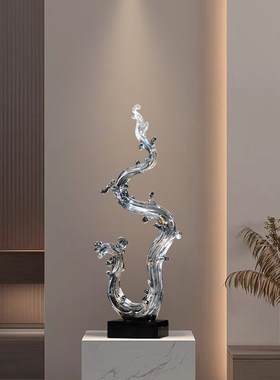 游龙流水新中式国潮抽象艺术雕塑摆件玄关酒店大厅极简装饰品高级