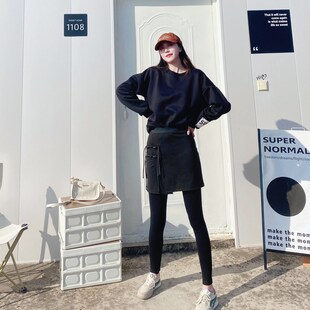 假两件打底裤裙女外穿秋复古盘扣流苏短裙纯棉带裙子的裙裤一体