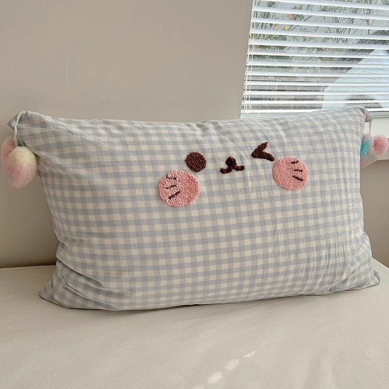 小清新毛巾绣全棉水洗棉枕头套一对装学生宿舍枕芯套单个纯棉整套