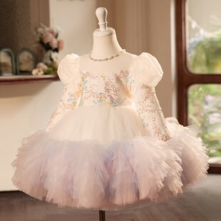 儿童礼服公主裙花童生日晚礼服钢琴演奏演出服女童礼服长袖高级