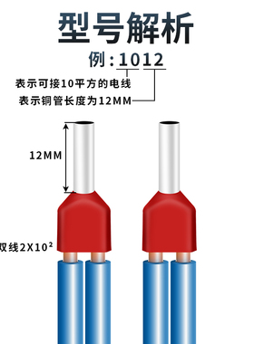TE0508/7508/7510双线管型预绝缘冷压接线端子针形铜压线耳1000只