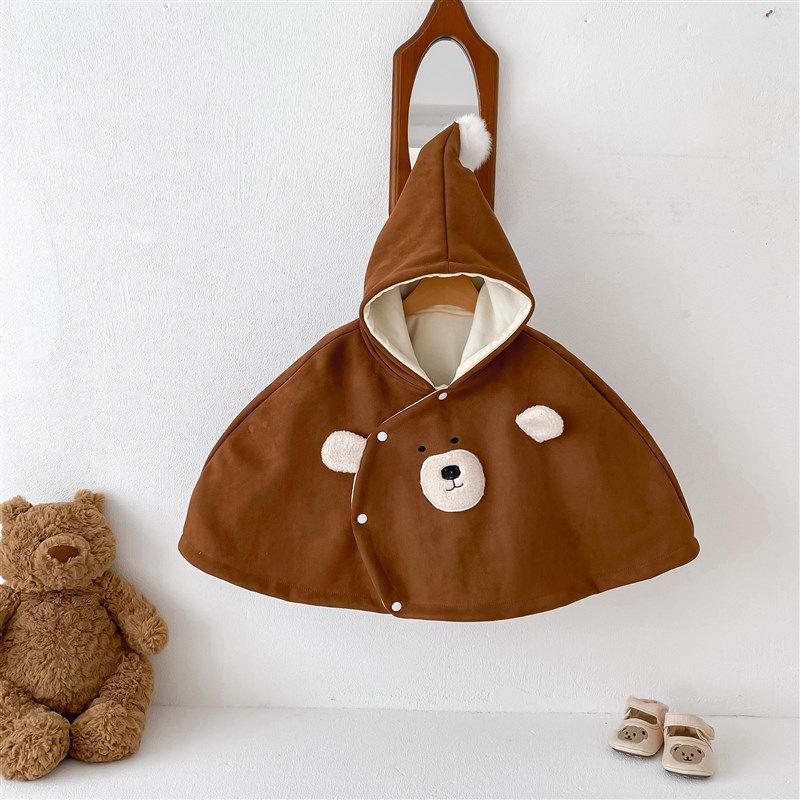 女童毛衣斗篷洋气秋冬新款女宝宝蝙蝠式开扣针织外套婴儿披风加绒