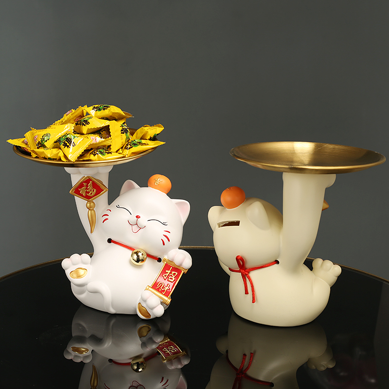 招财猫摆件开业生意兴隆玄关柜放钥匙店铺前台糖果盘乔迁新居礼品
