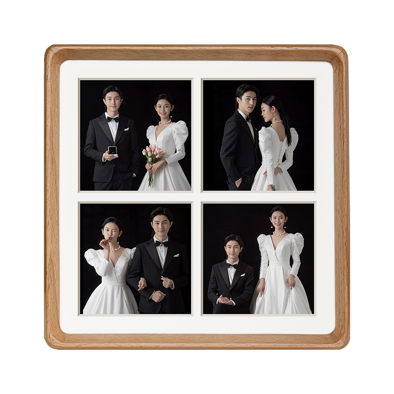 榫卯实木九宫格相框情侣婚纱定制高级感diy做相片打印洗照片摆台