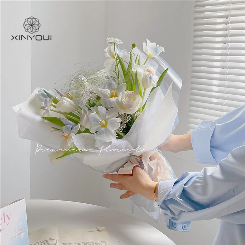 心悠琉璃加厚彩色玻璃纸鲜花花束OPP包花纸透明防水花艺包装纸