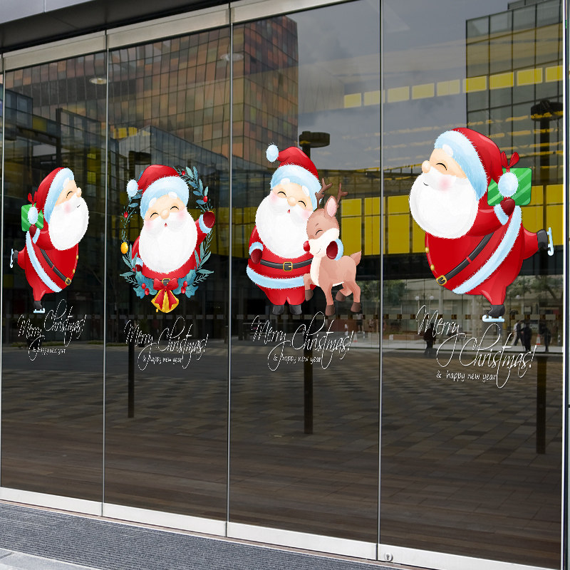 耶诞节可爱卡通老人雪人装饰静电无胶双面彩色贴纸玻璃拉门橱窗