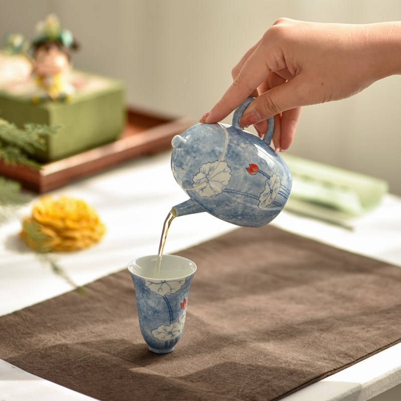 纯手绘芙蕖龙蛋壶女士国风泡茶小茶壶手工陶瓷手把件迷你壶小容量图片
