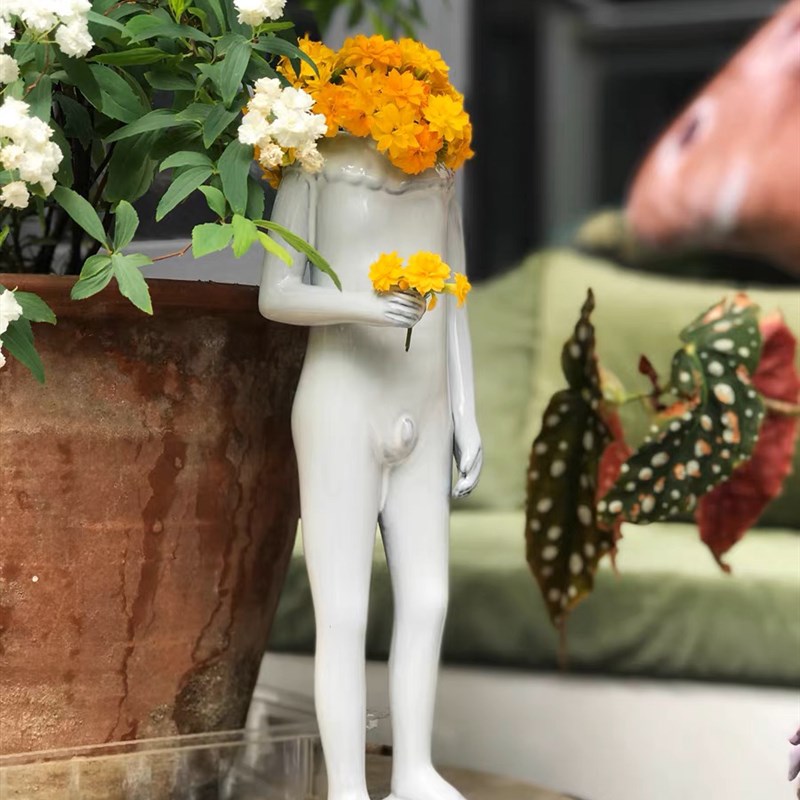 北欧创意人物形态立体人像手工窑变釉陶瓷小花瓶家居软装饰品摆件