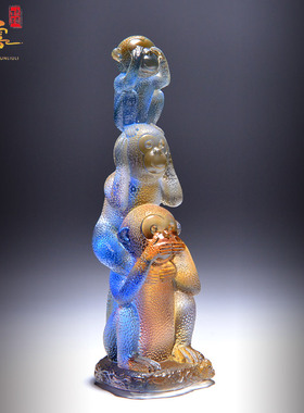 三不猴摆件小件桌面可爱琉璃工艺品不看不听不说书房办公室装饰品