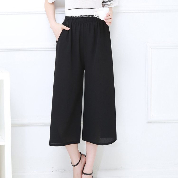 妈妈打底裤雪纺夏季中老年女装大脚裤7分8分阔腿裤裙裤外穿大腿裤
