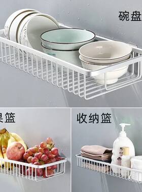 厨房吸壁免打孔沥水碗碟盘子收纳架墙上多功能家用小型置物架壁挂