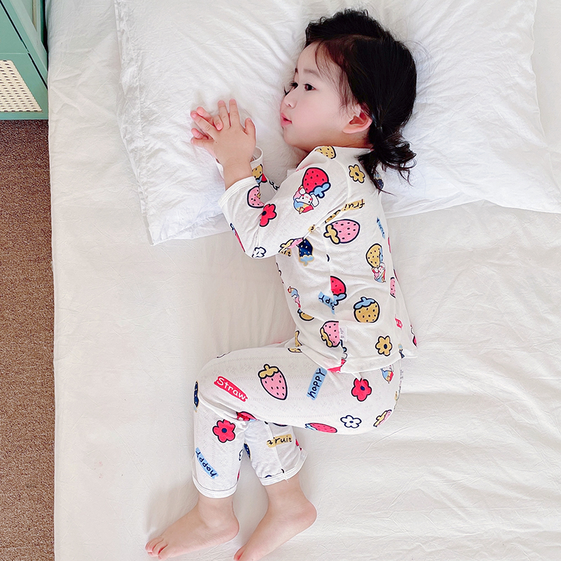 女童薄款长袖睡衣儿童家居服夏季女孩中小童男宝宝网眼空调服套装