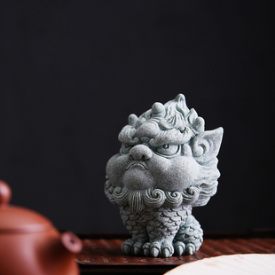 国风创意青砂石呆萌小麒麟摆件家居客厅茶室茶盘桌面装饰鱼缸造景