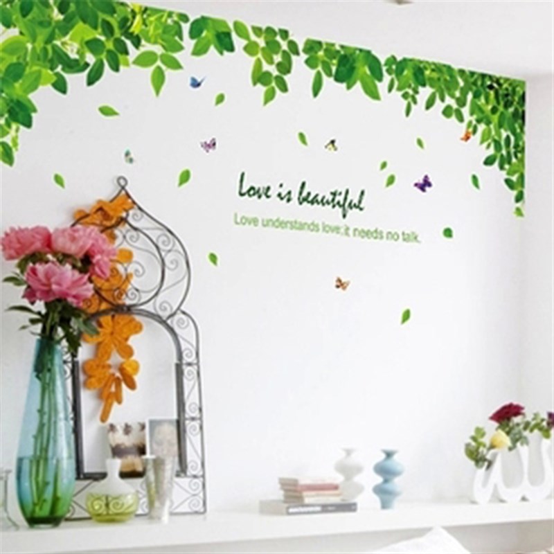 客厅电视背景墙装饰贴画卧室温馨墙贴创意田园绿树贴纸树叶自粘画