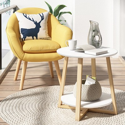 小圆桌茶几迷你家用沙发边柜双层小桌子阳台简易茶桌卧室床头桌子