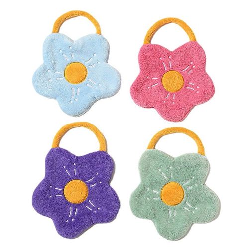 韩国花朵擦手巾儿童卡通加厚珊瑚绒可挂式创意卫生间厨房抹手帕