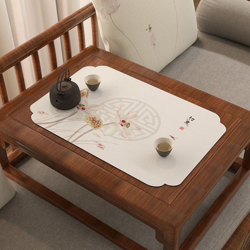 新中式茶席茶台吸水凉垫矽藻泥垫子实木茶桌垫布炕几桌旗禅意沥水