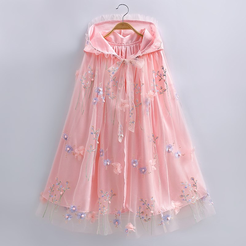 女童汉服网纱夏季新薄款披风宝宝公主生日中国民族古风长拖地斗篷