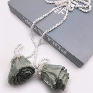 灰绿色手工花朵小珍珠条窗帘装饰绑带配件珍珠边扎带韩式小花束带