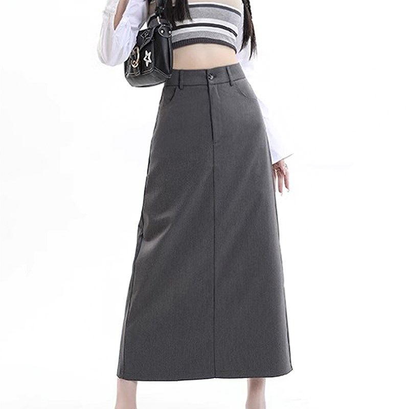 灰色西装半身裙女秋季新款胖妹妹mm高腰遮胯显瘦梨形身材a字长裙,女装/女士精品,大码裤装,淘宝优惠券,粉丝福利购,淘宝优惠卷