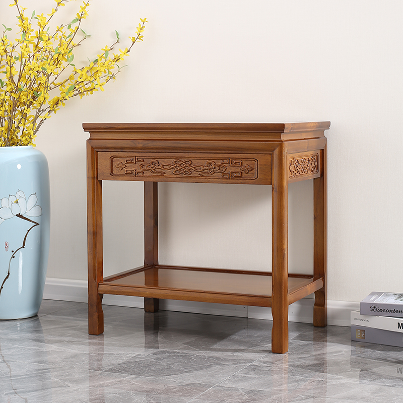 全实木花架中式鱼缸架客厅榆木奇石架木质带抽屉盆景架多层置物架