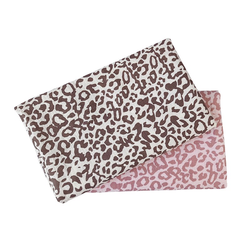 全棉双层纱布复古豹纹花纹儿童睡衣包被床单面料宝宝皱布纯棉布料