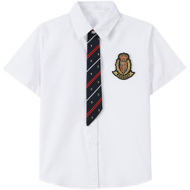 儿童白衬衣男童白衬衫短袖纯棉夏季小学生校服中大童女童JK演出服